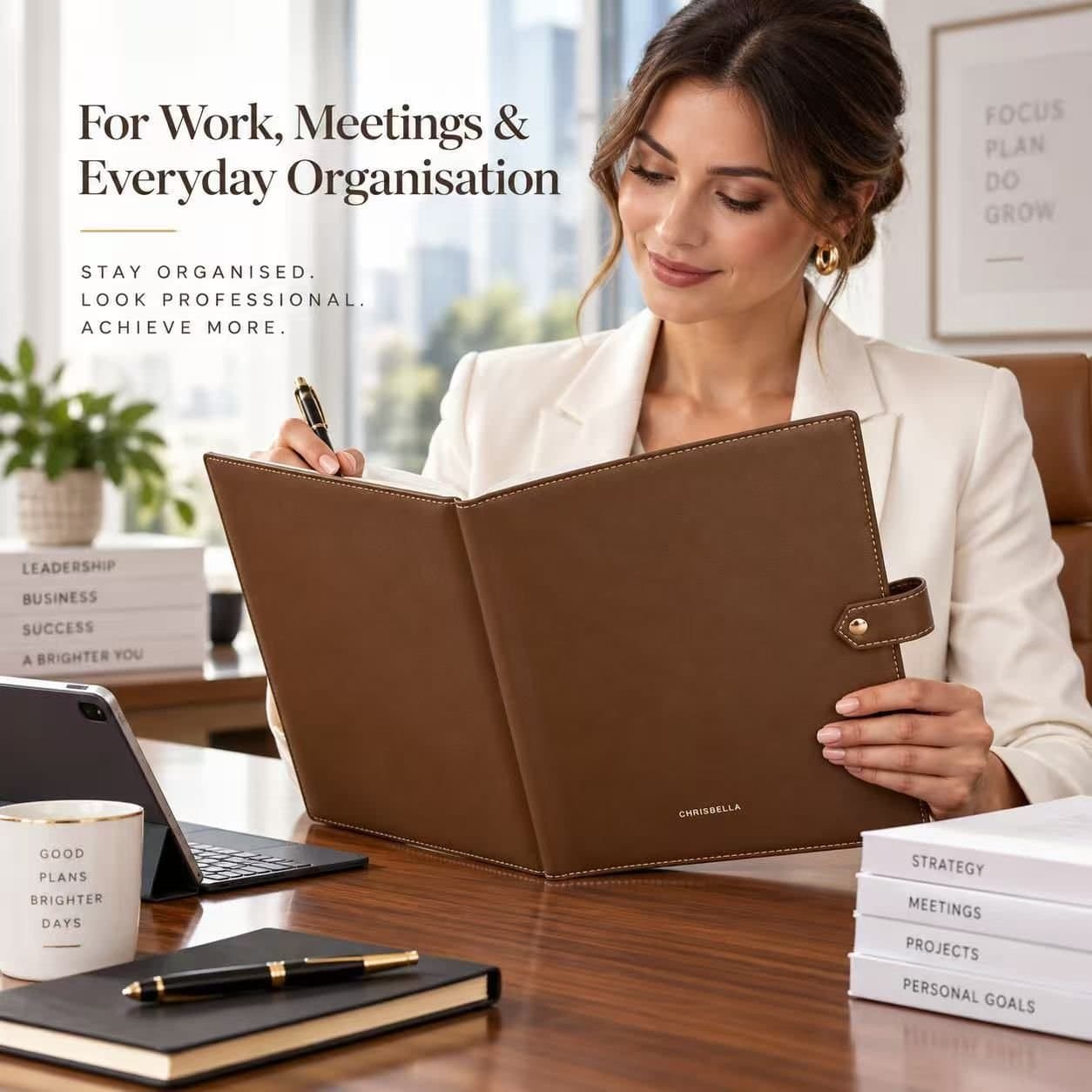 Chrisbella London Chrisbella London Women's CHRISBELLA A4 Portfolio Folder with Zip Pocket & Card Slots in Brown