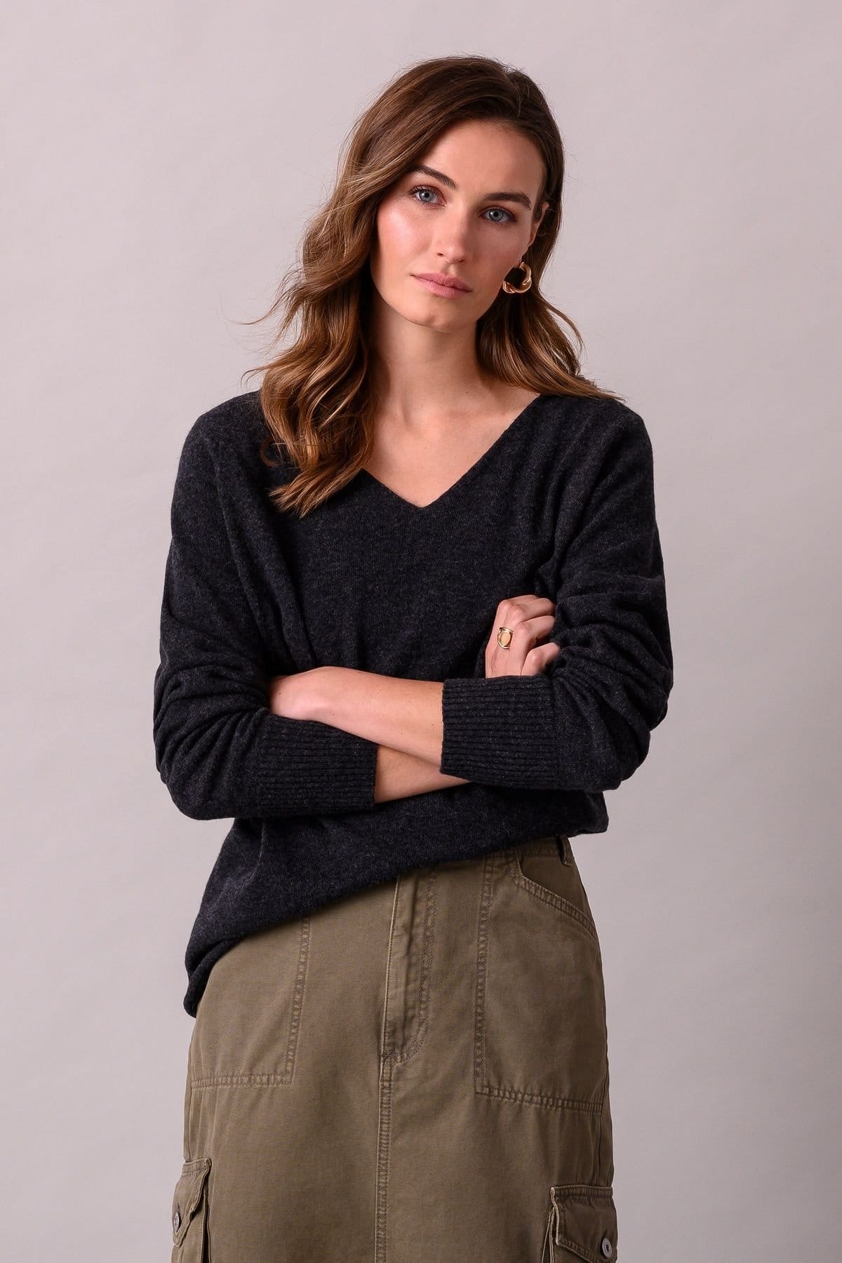Celtic & Co Dark Grey Wool V-Neck Sweater