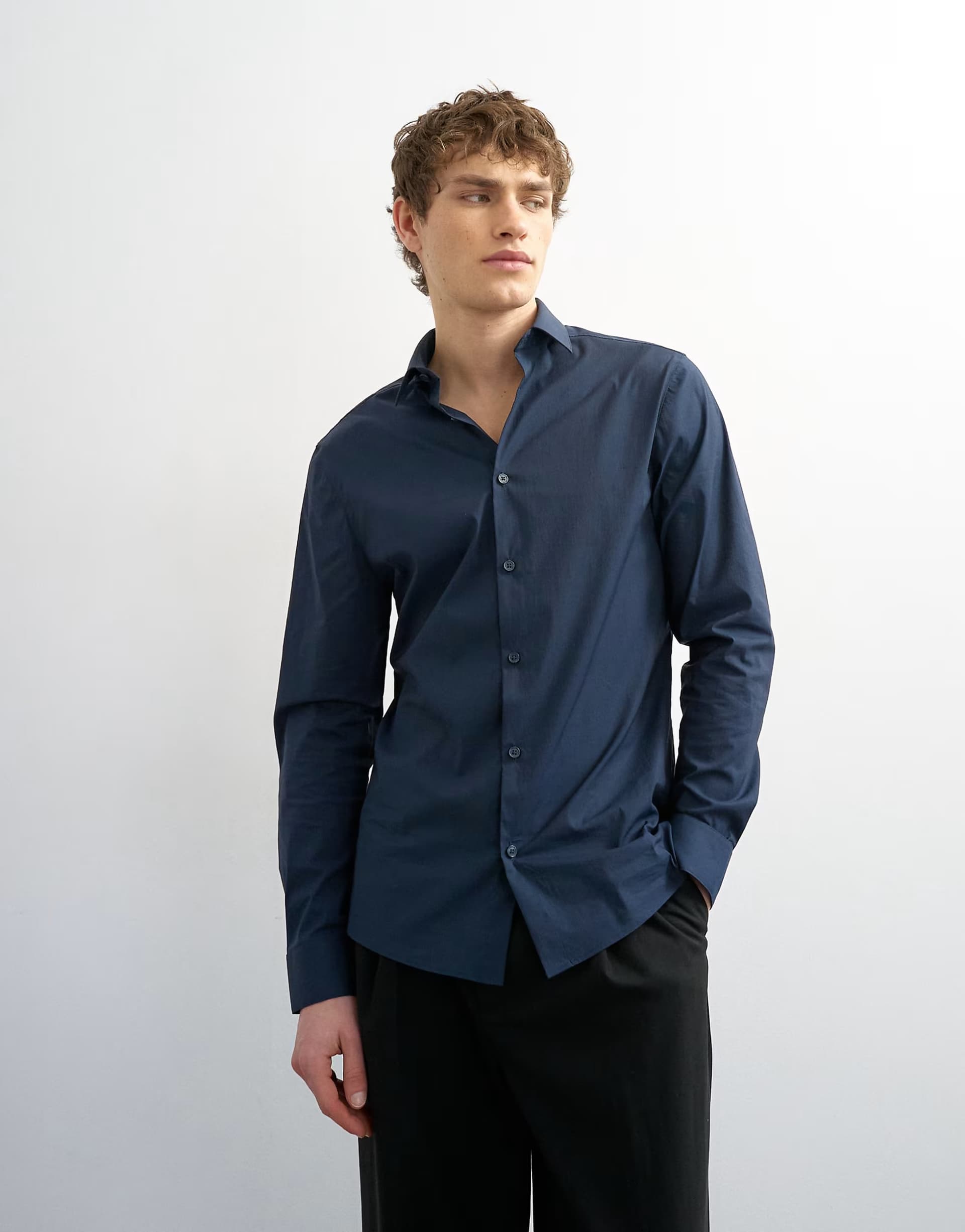 ASOS ASOS Slim Fit Long Sleeve Formal Shirt in Navy