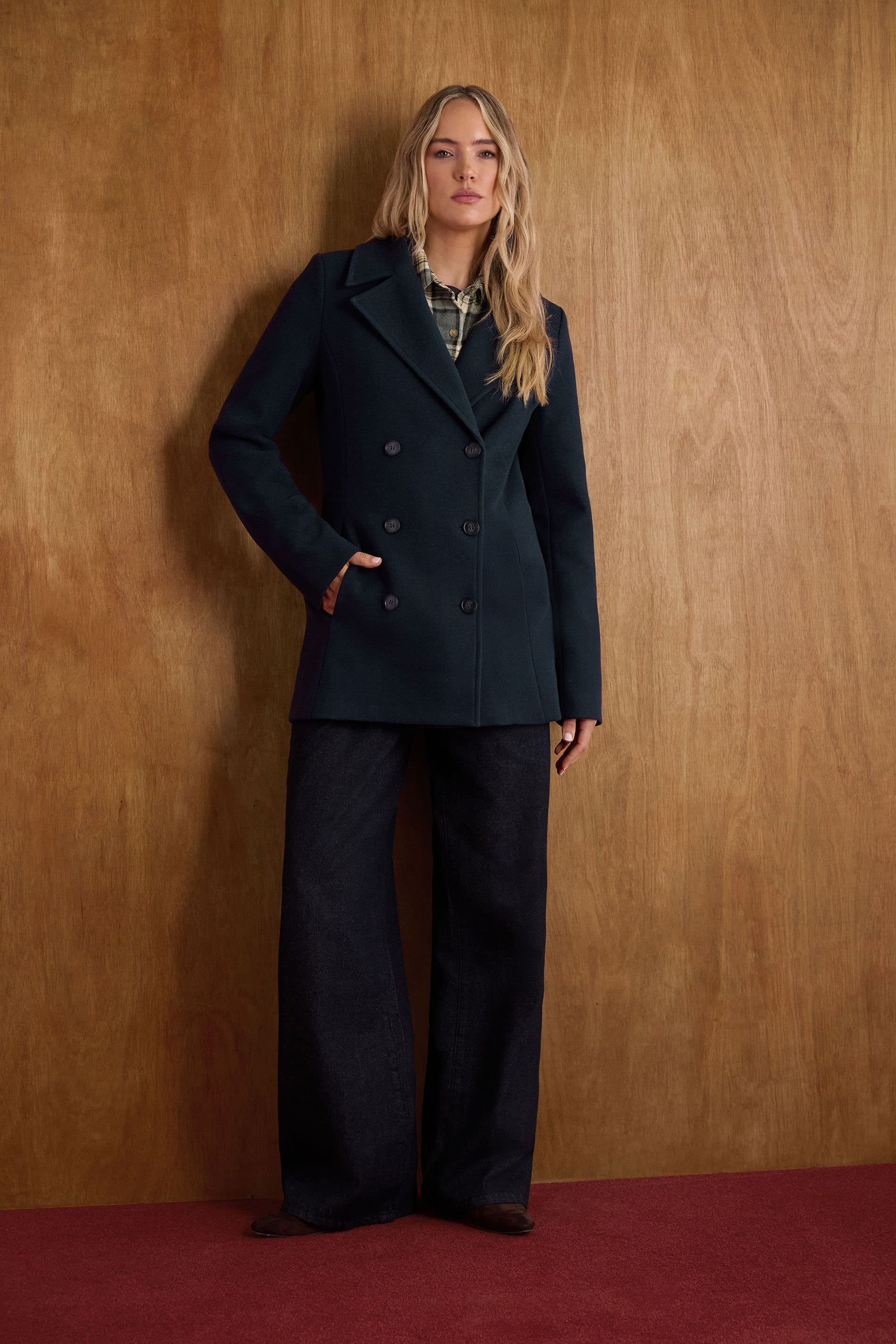 Long Tall Sally Long Tall Sally Women's Tall Longline Button Coat in Dark Navy
