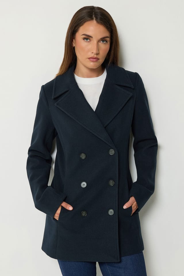 Long Tall Sally Long Tall Sally Women's Tall Longline Button Coat in Dark Navy - 3