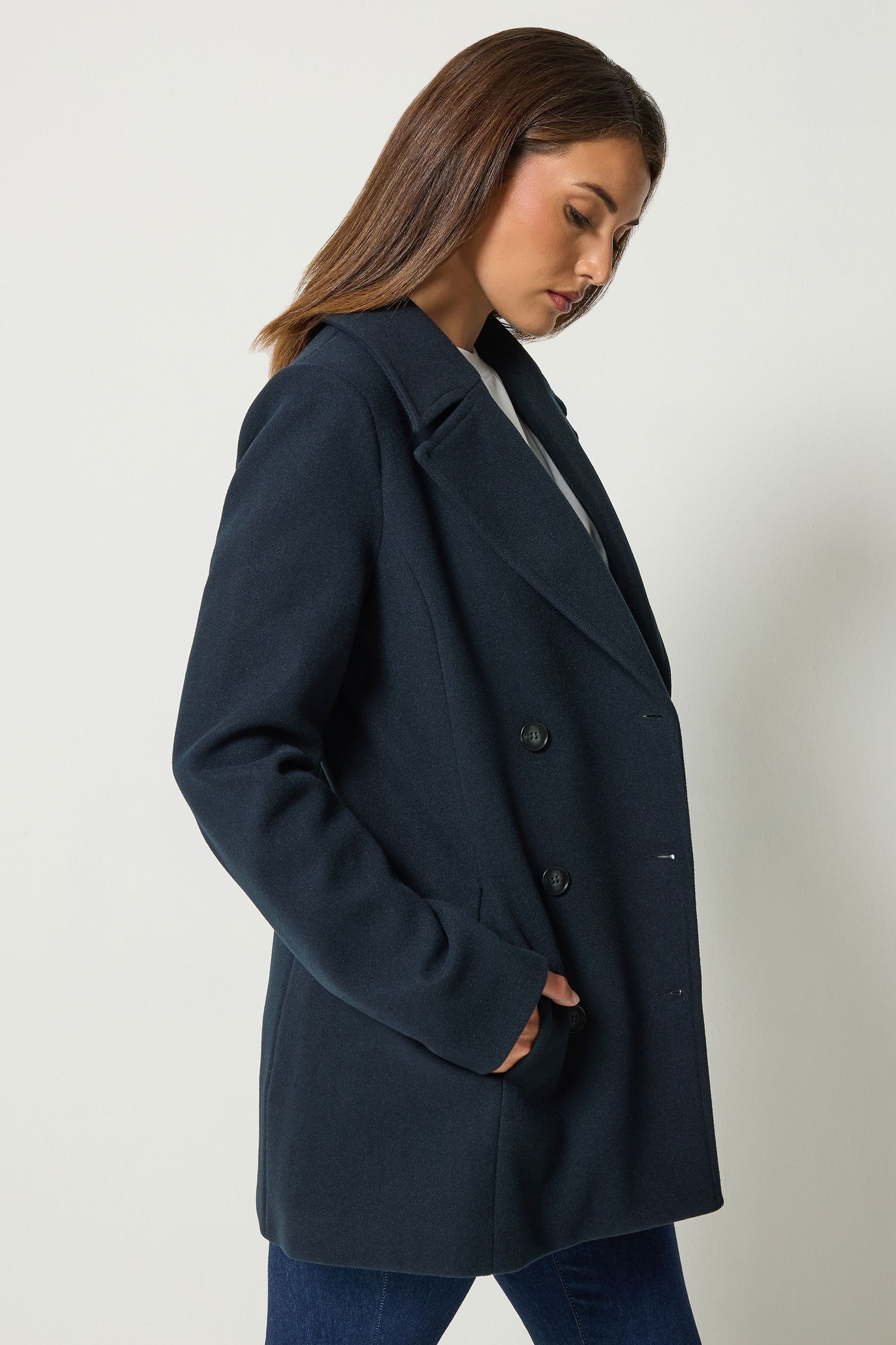 Long Tall Sally Long Tall Sally Women's Tall Longline Button Coat in Dark Navy - 4