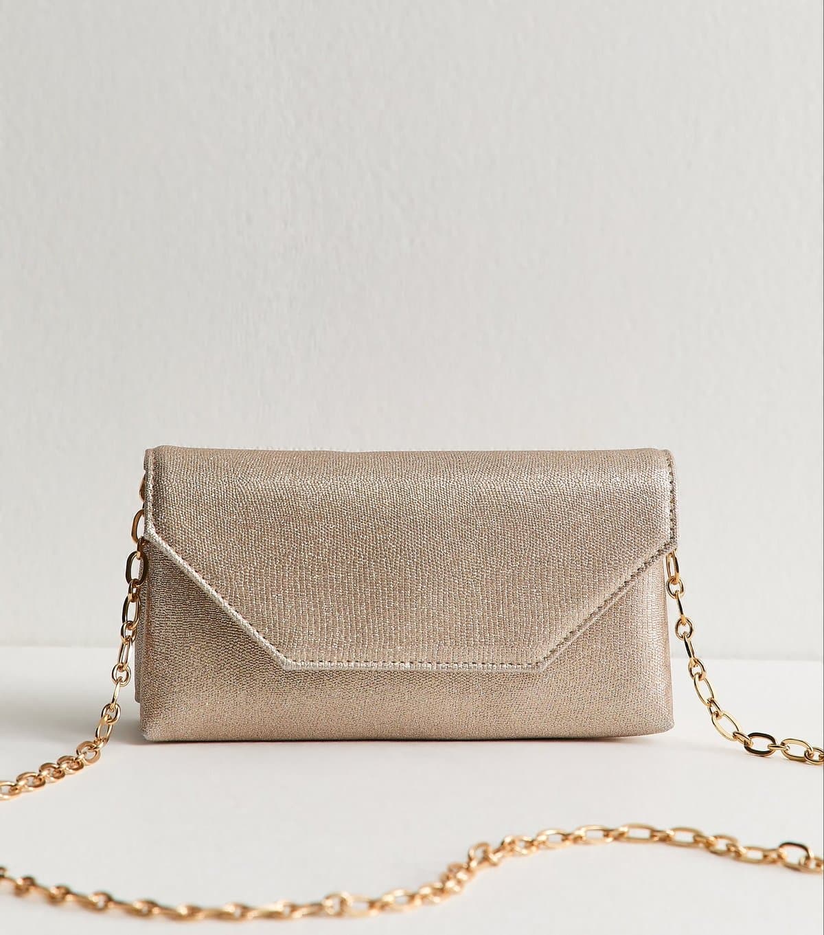 New Look Rose Gold Shimmery Front Flap Chain Shoulder Bag New Look