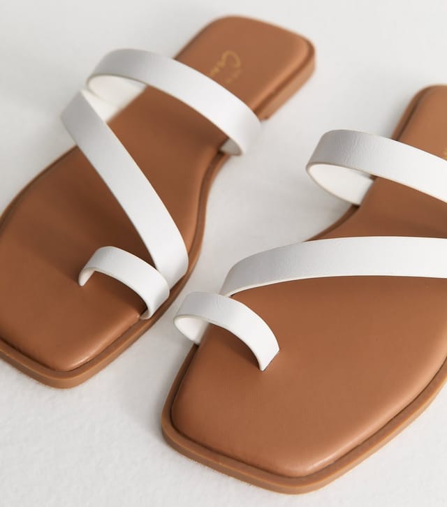 New Look Women's White Faux Leather Multi Strap Toe Post Sandals Vegan New Look - 3