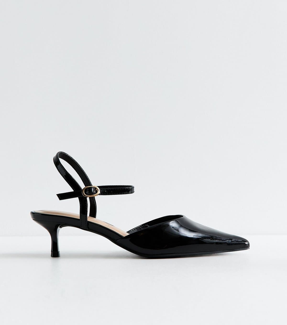 New Look Women's Black Patent Faux Leather Ankle Strap Court Shoes New Look