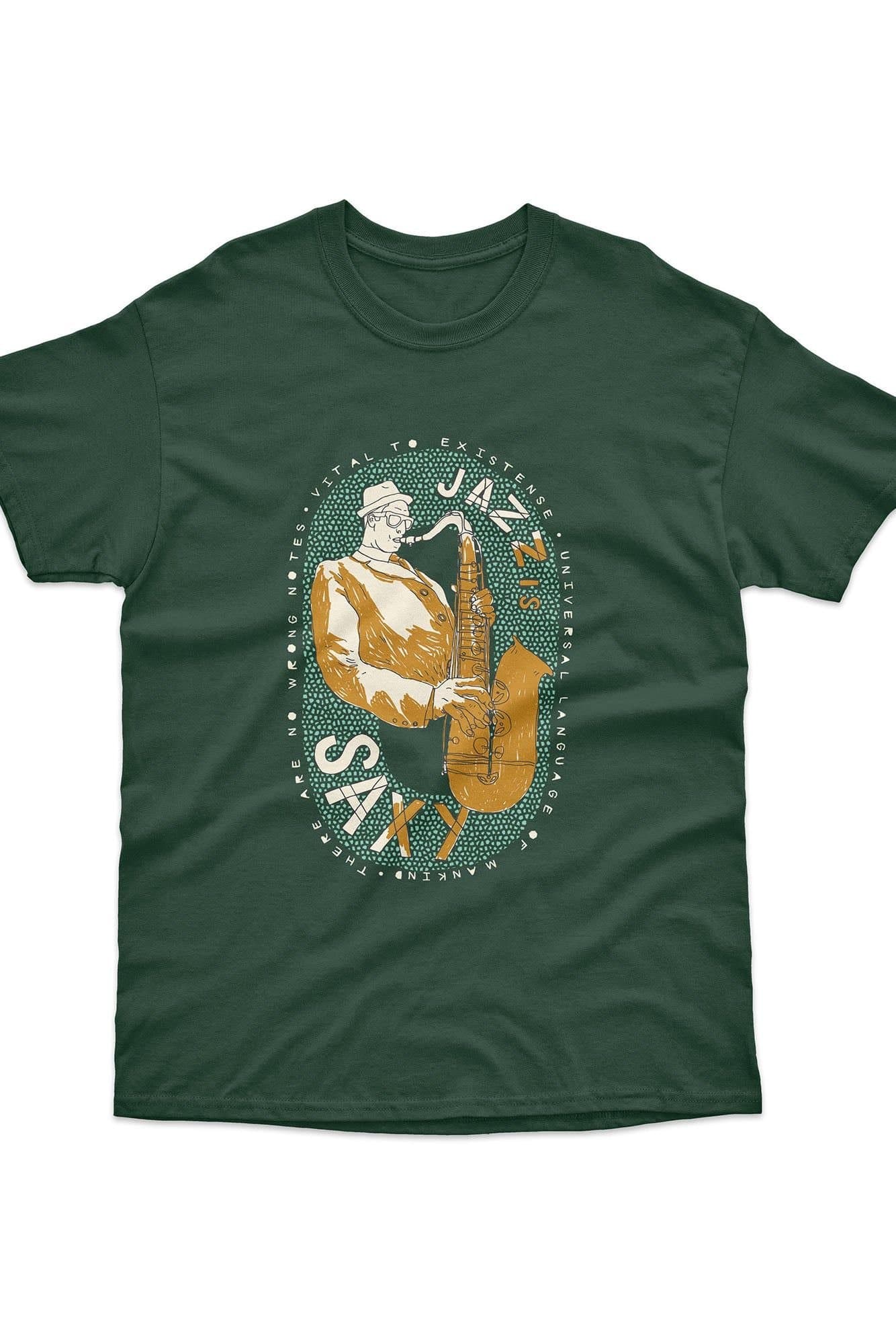 Bad Zebedee Bad Zebedee Men's Jazz Is Saxy T-Shirt in Bottle Green
