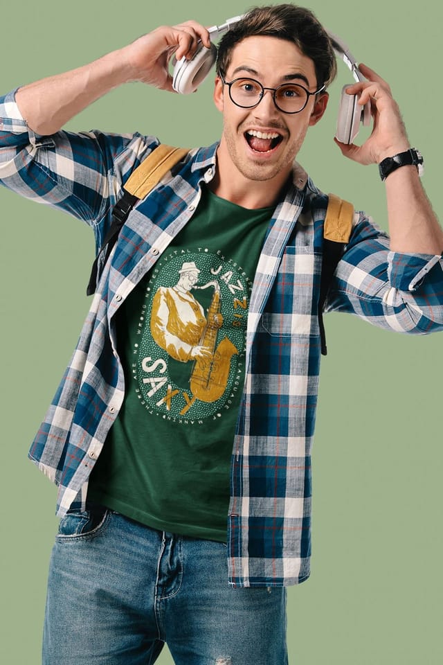 Bad Zebedee Bad Zebedee Men's Jazz Is Saxy T-Shirt in Bottle Green - 2