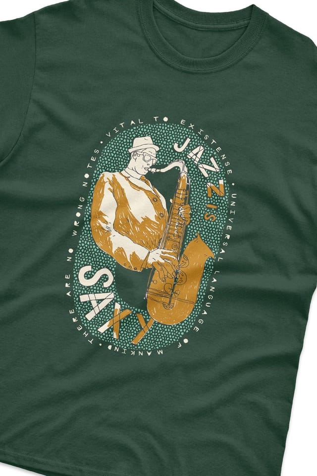 Bad Zebedee Bad Zebedee Men's Jazz Is Saxy T-Shirt in Bottle Green - 3
