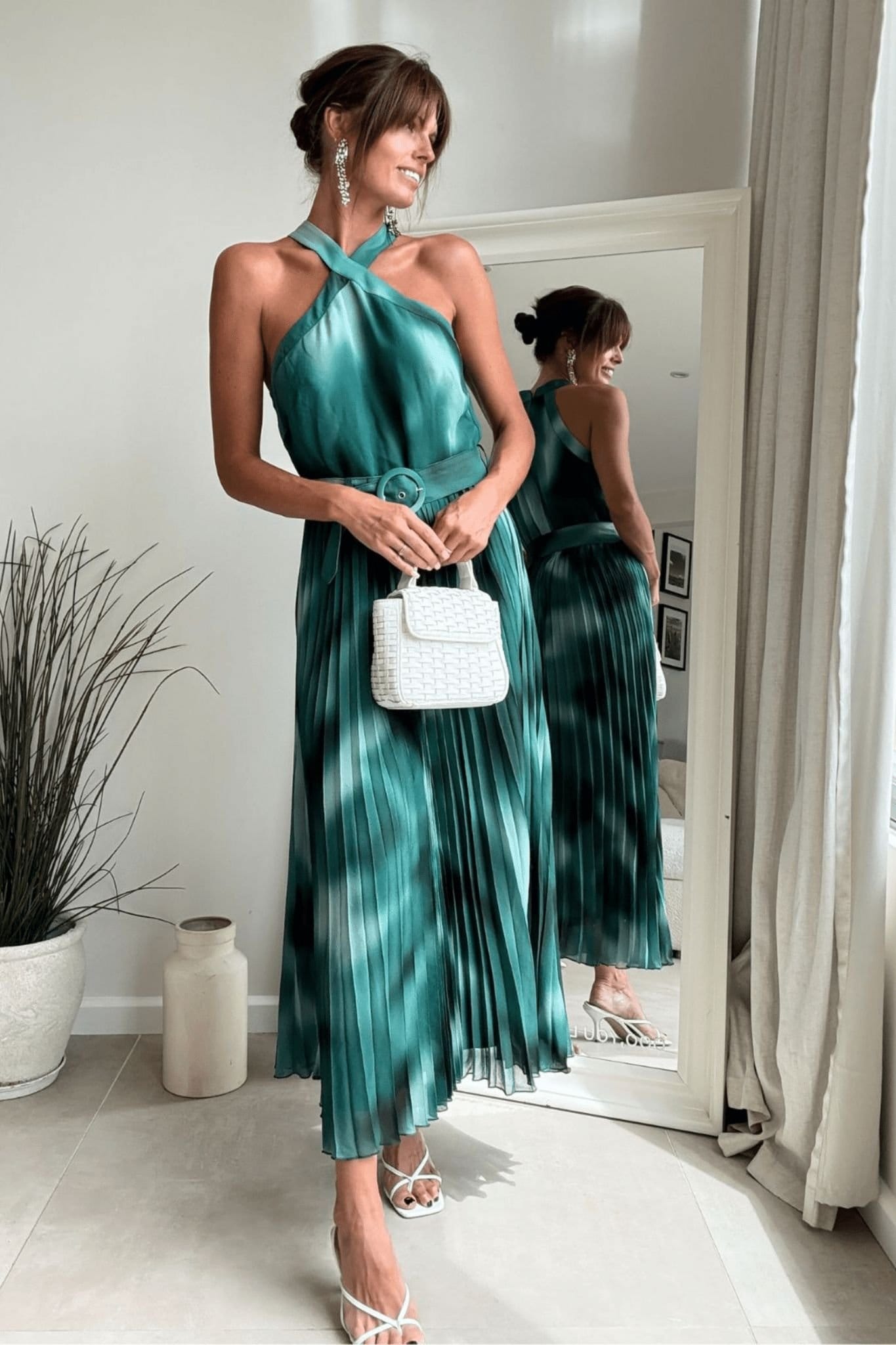 Style Cheat Style Cheat Women's Paige green floral halter pleated belted midi dress - 4