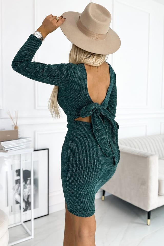 Love Lace Love Lace Women's Green Sweater Dress with Bow Tie - 3