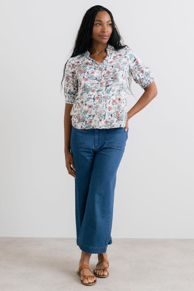 Lily & Me Lily & Me Women's Wren Printed Frill Blouse in Ecru - 3