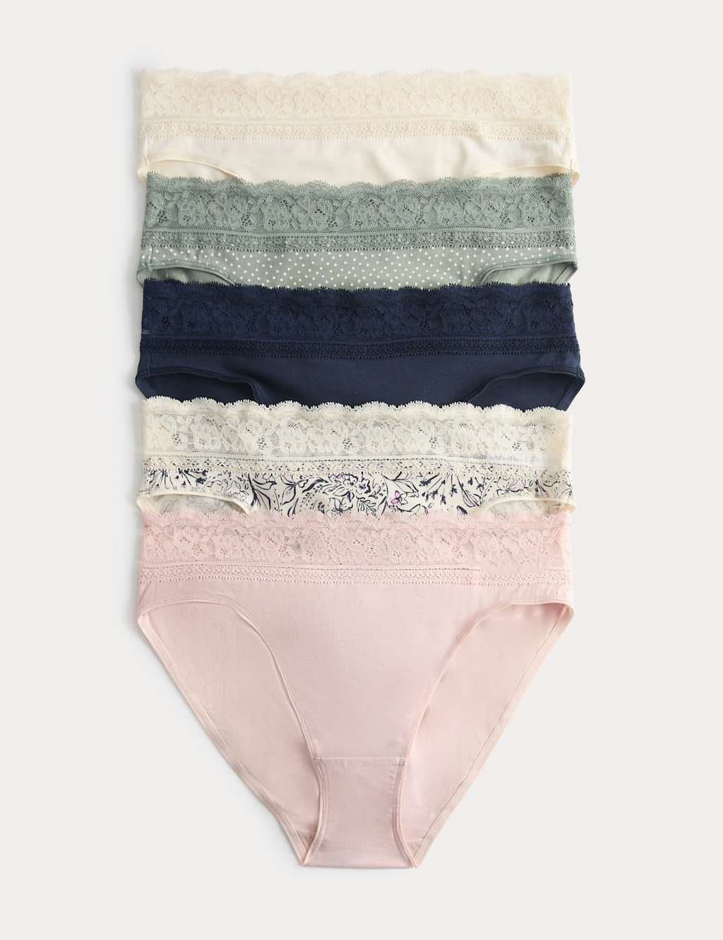 Marks & Spencer M&S 5pk Cotton Rich Printed High Leg Knickers Dusty Green