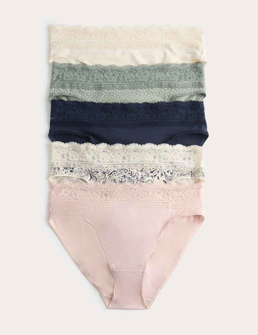 Marks & Spencer M&S 5pk Cotton Rich Printed High Leg Knickers Dusty Green - 1