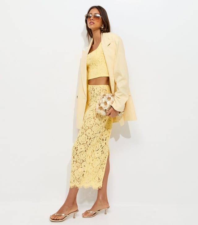New Look Women's Light Yellow Lace Midi Skirt New Look - 3