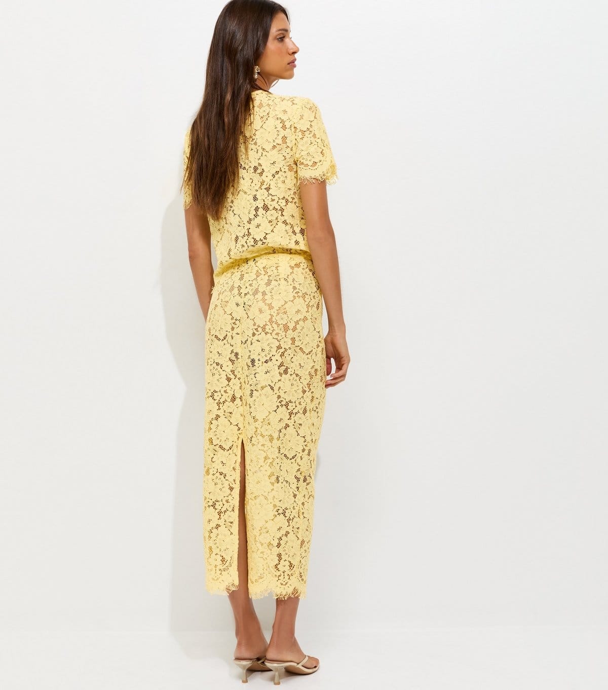 New Look Women's Light Yellow Lace Midi Skirt New Look - 4