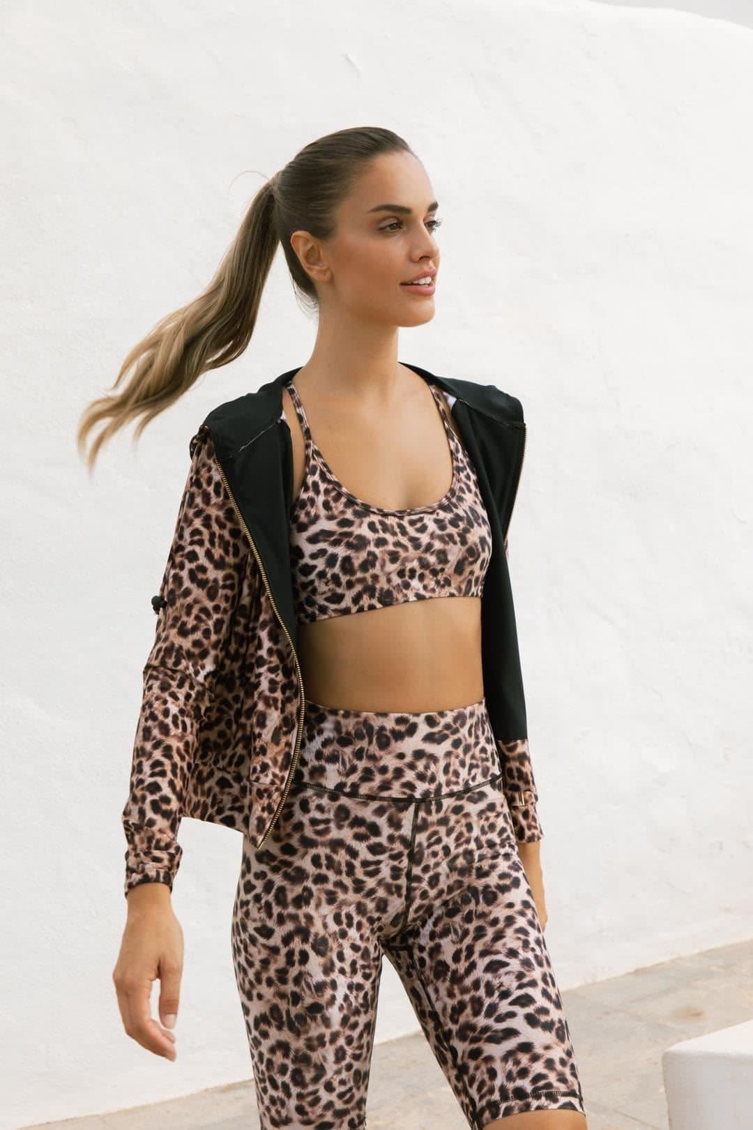 Dancing Leopard Dancing Leopard Women's Samaya Leopard Print Bomber Jacket Casual Breathable Zip Up Jumper in Natural