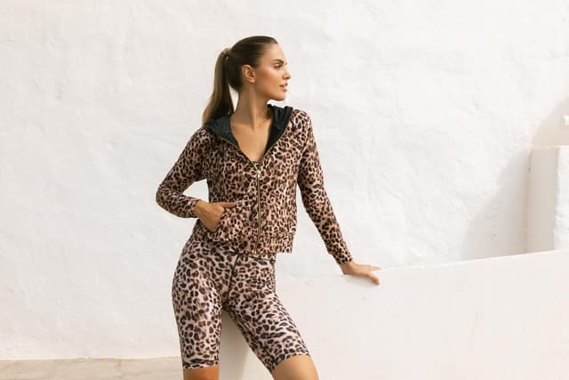 Dancing Leopard Dancing Leopard Women's Samaya Leopard Print Bomber Jacket Casual Breathable Zip Up Jumper in Natural - 3