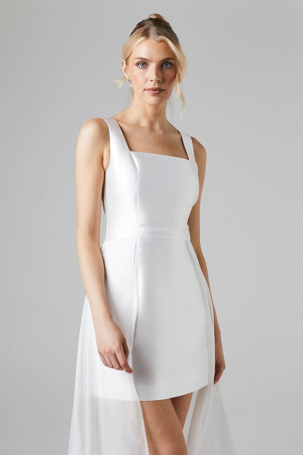 Coast Coast Women's Twill Mini Wedding Dress With Organza Skirt in Ivory - 2