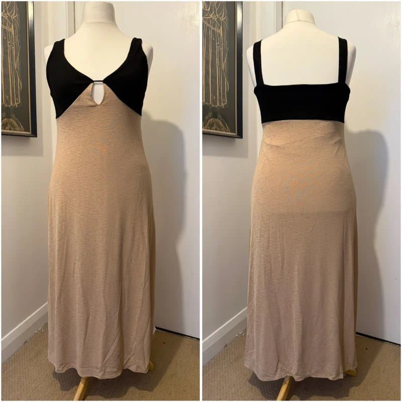 ASOS Design Cut Out Maxi Dress, Nude & Black, Holiday Summer - Size UK 18