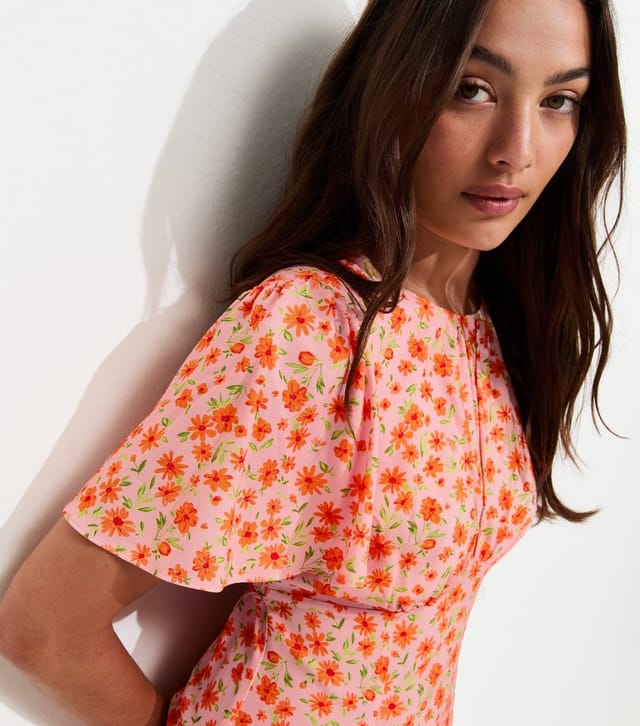 New Look Women's Orange Floral Flutter Sleeve Mini Dress New Look - 2