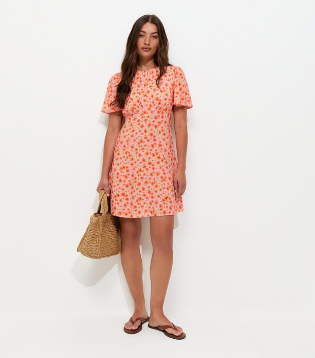 New Look Women's Orange Floral Flutter Sleeve Mini Dress New Look - 3