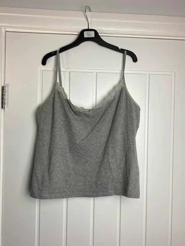 Bhs Grey Lace Trim PJ Vest Top Size 18 BHS