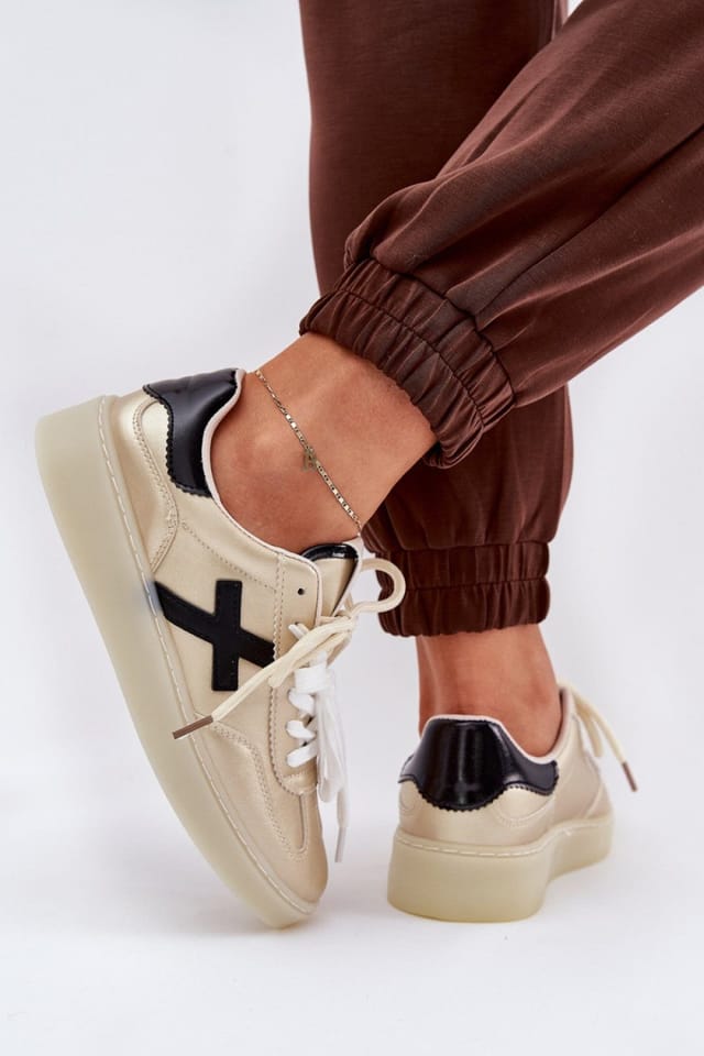 Love Lace Love Lace Women's Sport Shoes Lace Up Rounded Toe Comfort Low Profile Style in Gold - 3