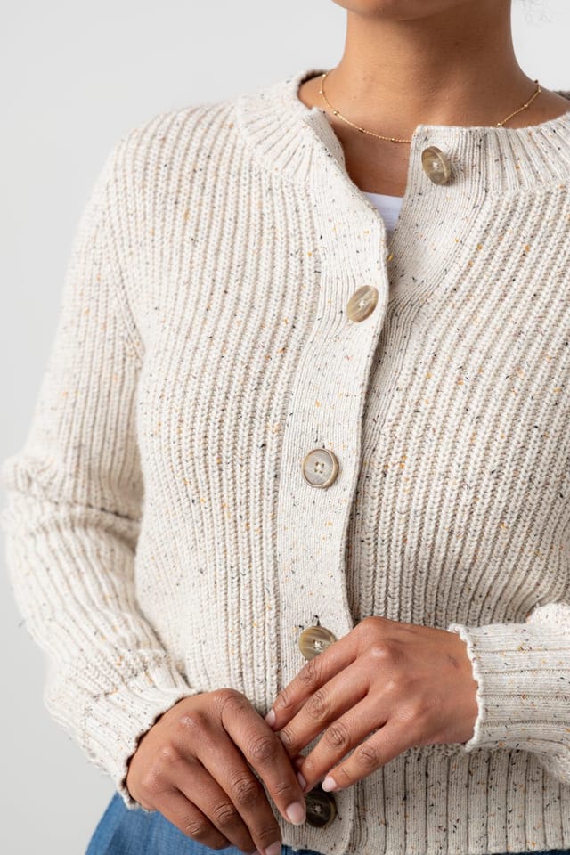 Lily & Me Lily & Me Women's June Boxy Fit Cotton Rich Ribbed Knit Cardigan in Ecru - 3