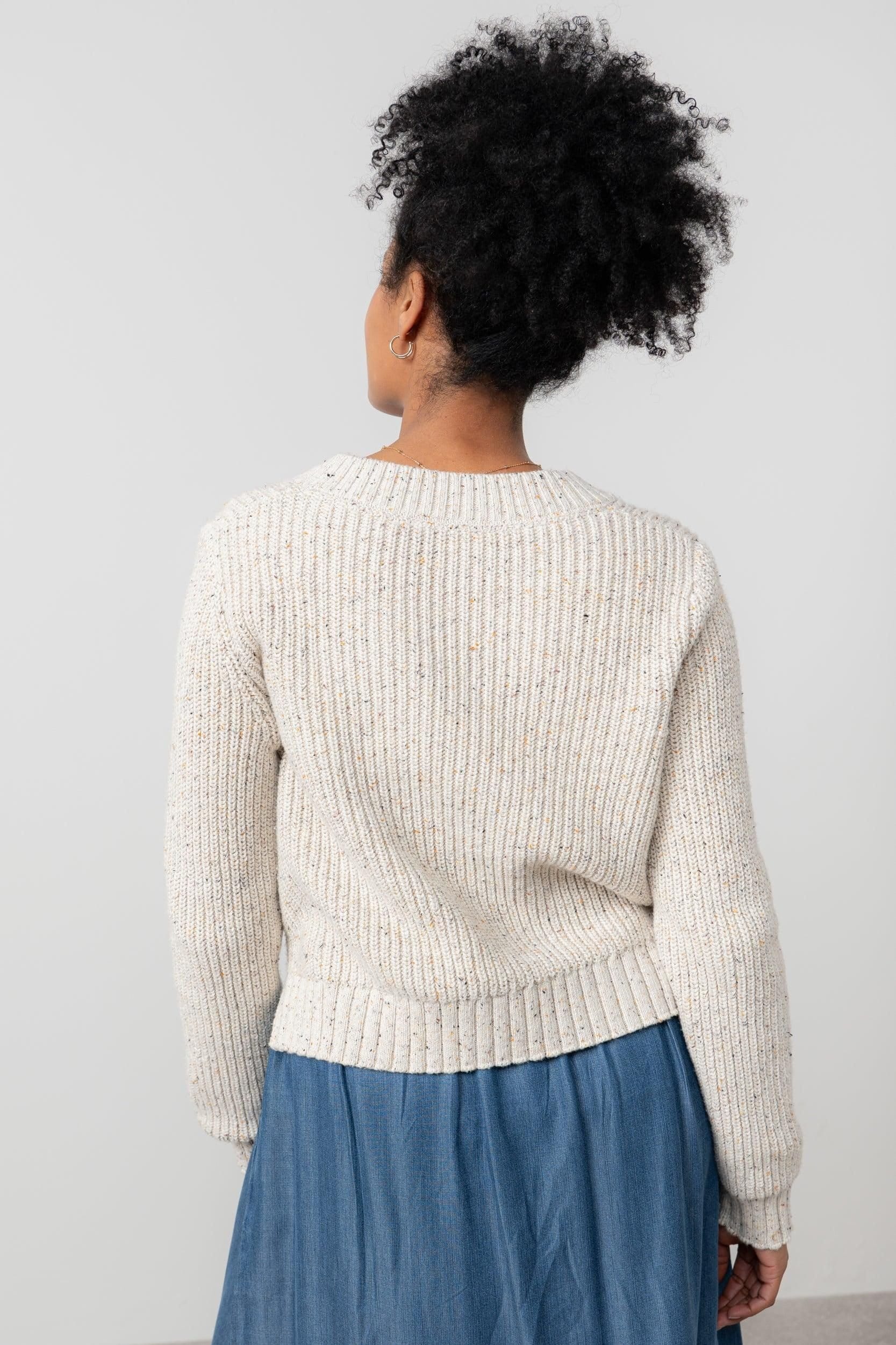 Lily & Me Lily & Me Women's June Boxy Fit Cotton Rich Ribbed Knit Cardigan in Ecru - 4
