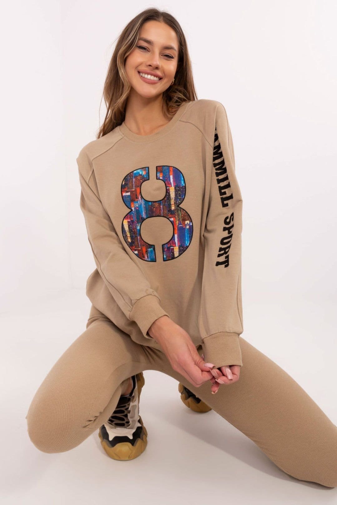 Love Lace Beige Cotton Blend Sweatshirt & Leggings Set