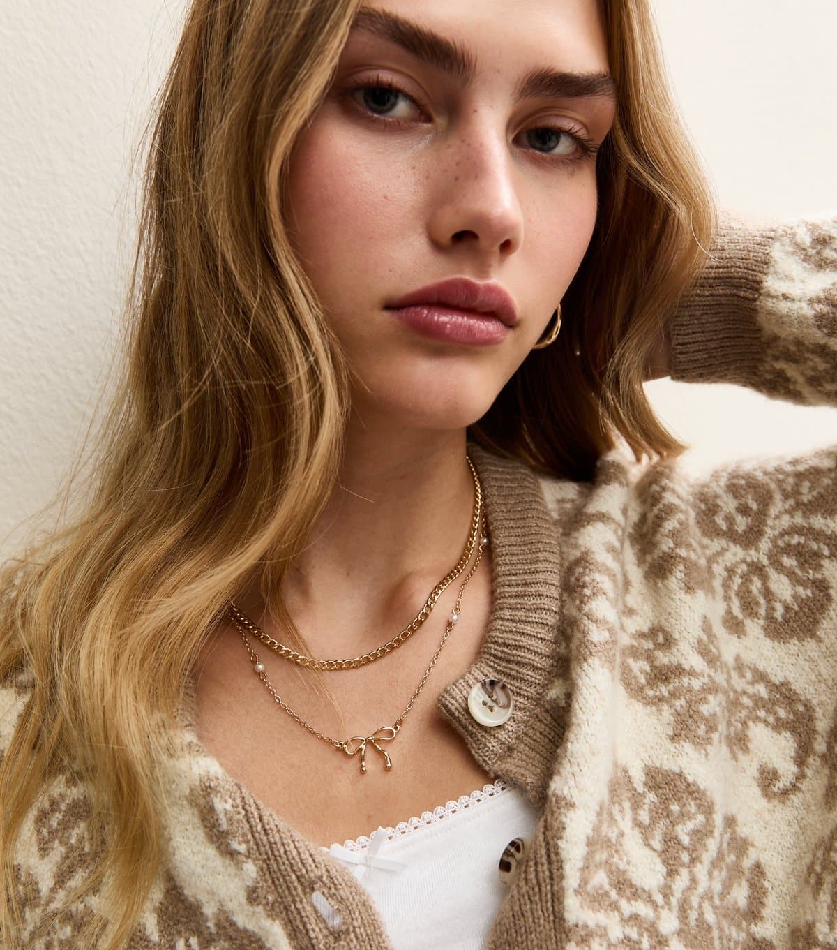 New Look Gold Tone Layered Bow Pendant Necklace New Look