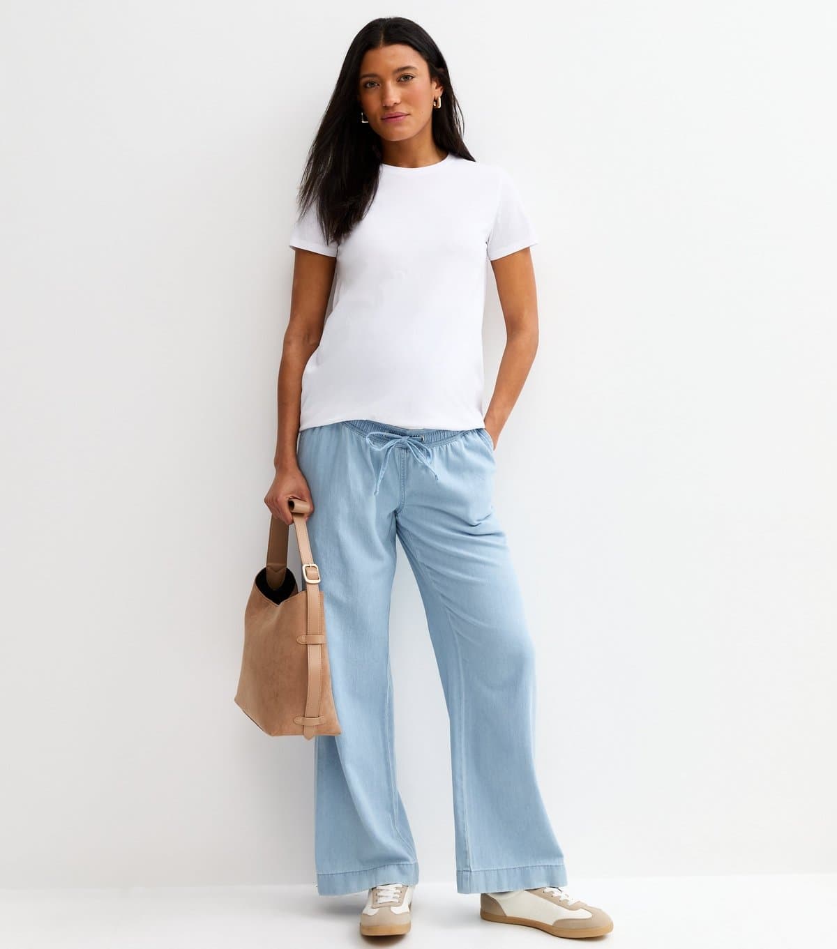 New Look Women's Maternity Light Blue Denim-Look Wide Leg Trousers New Look