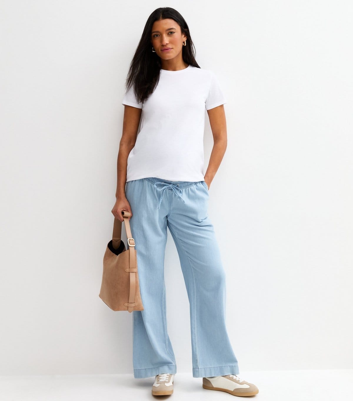 New Look Women's Maternity Light Blue Denim-Look Wide Leg Trousers New Look - 1