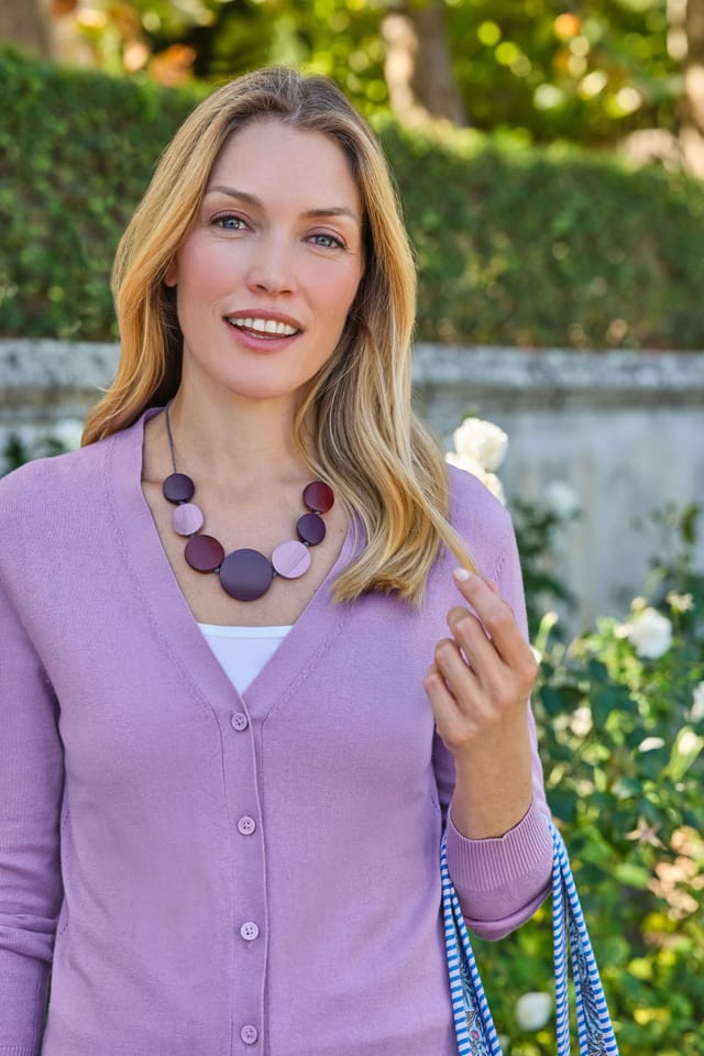 WoolOvers WoolOvers Women's Long V Neck Cardigan in Lilac - 2