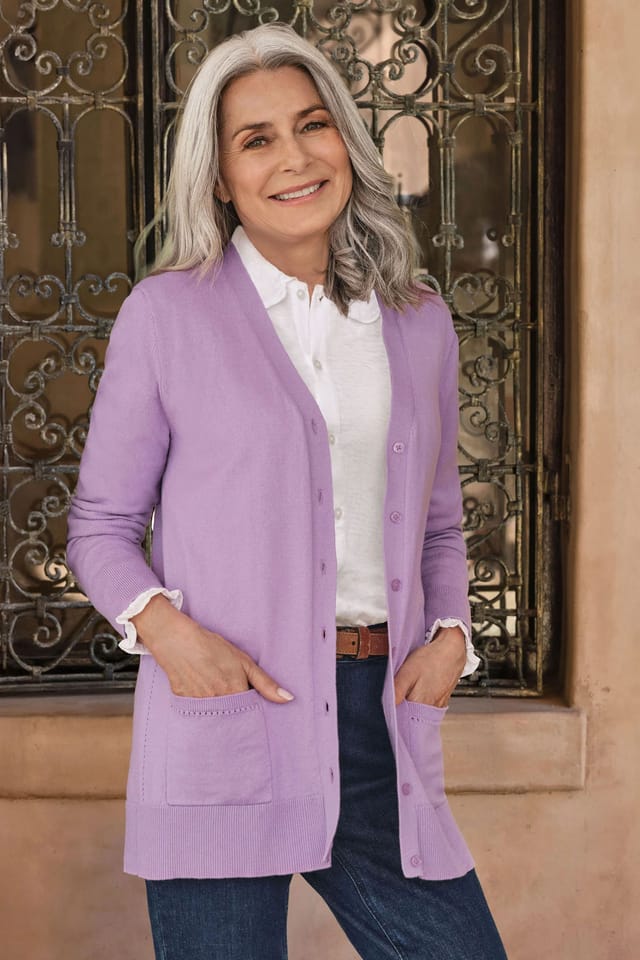 WoolOvers WoolOvers Women's Long V Neck Cardigan in Lilac - 3