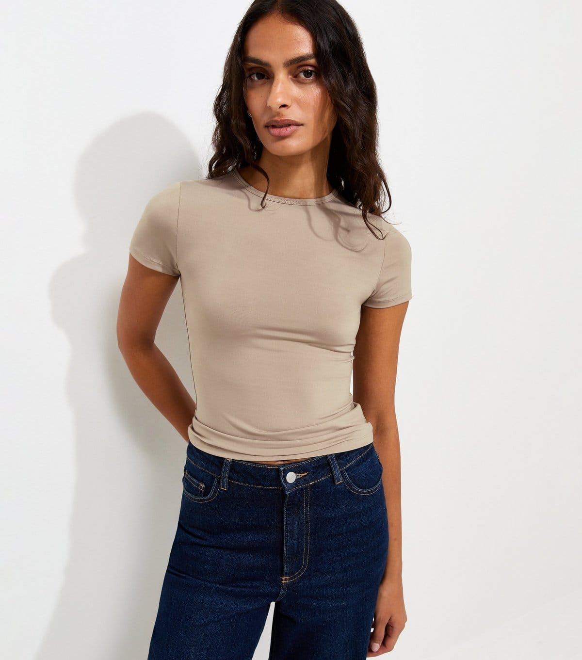 New Look Mink Jersey Longline Crew Neck T-Shirt