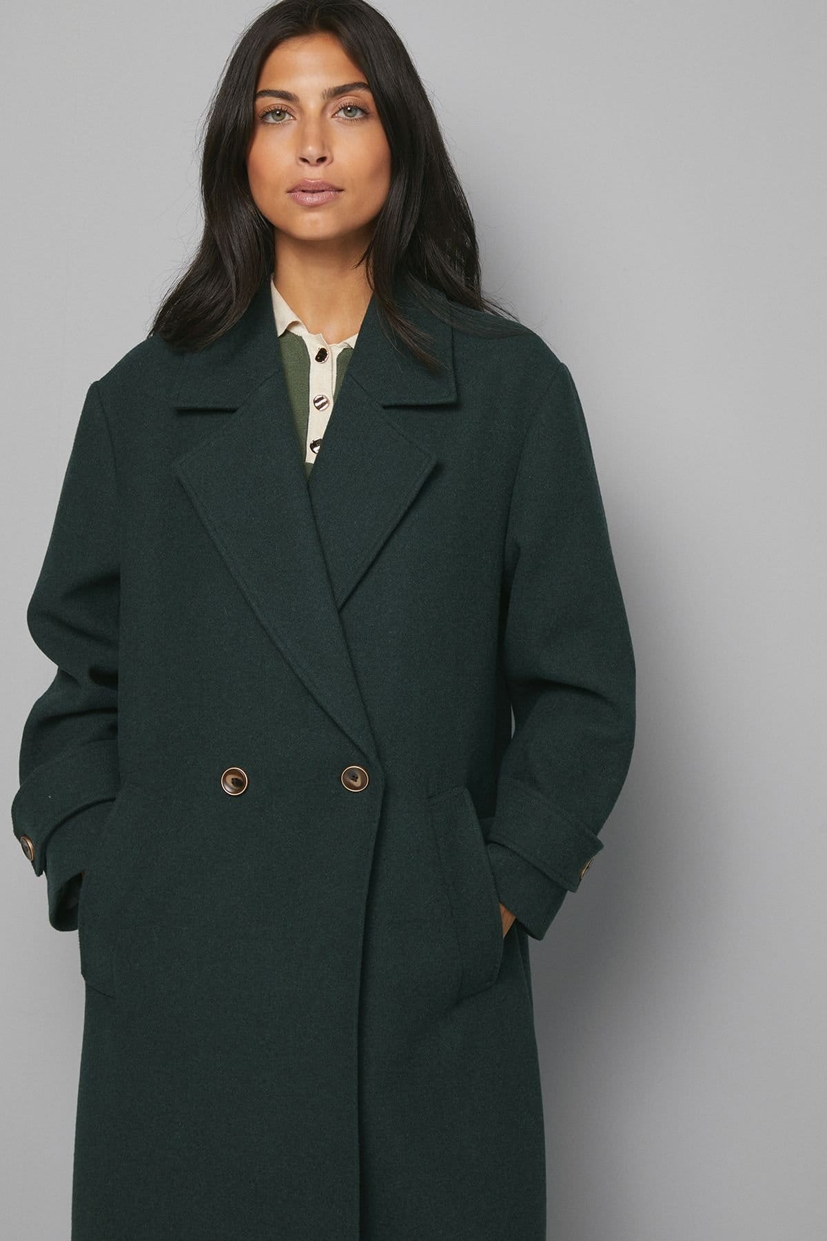 Wallis Wallis Women's Double Breasted Car Coat in Green - 4