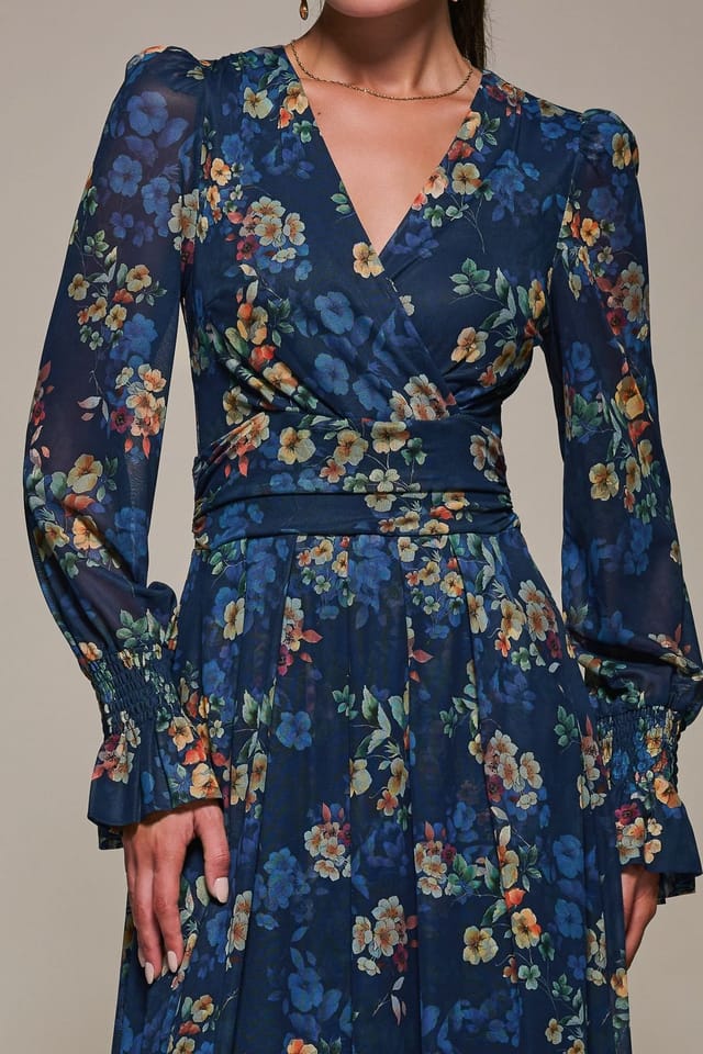 Jolie Moi Jolie Moi Women's Long Sleeve Mesh Maxi Dress in Navy - 3