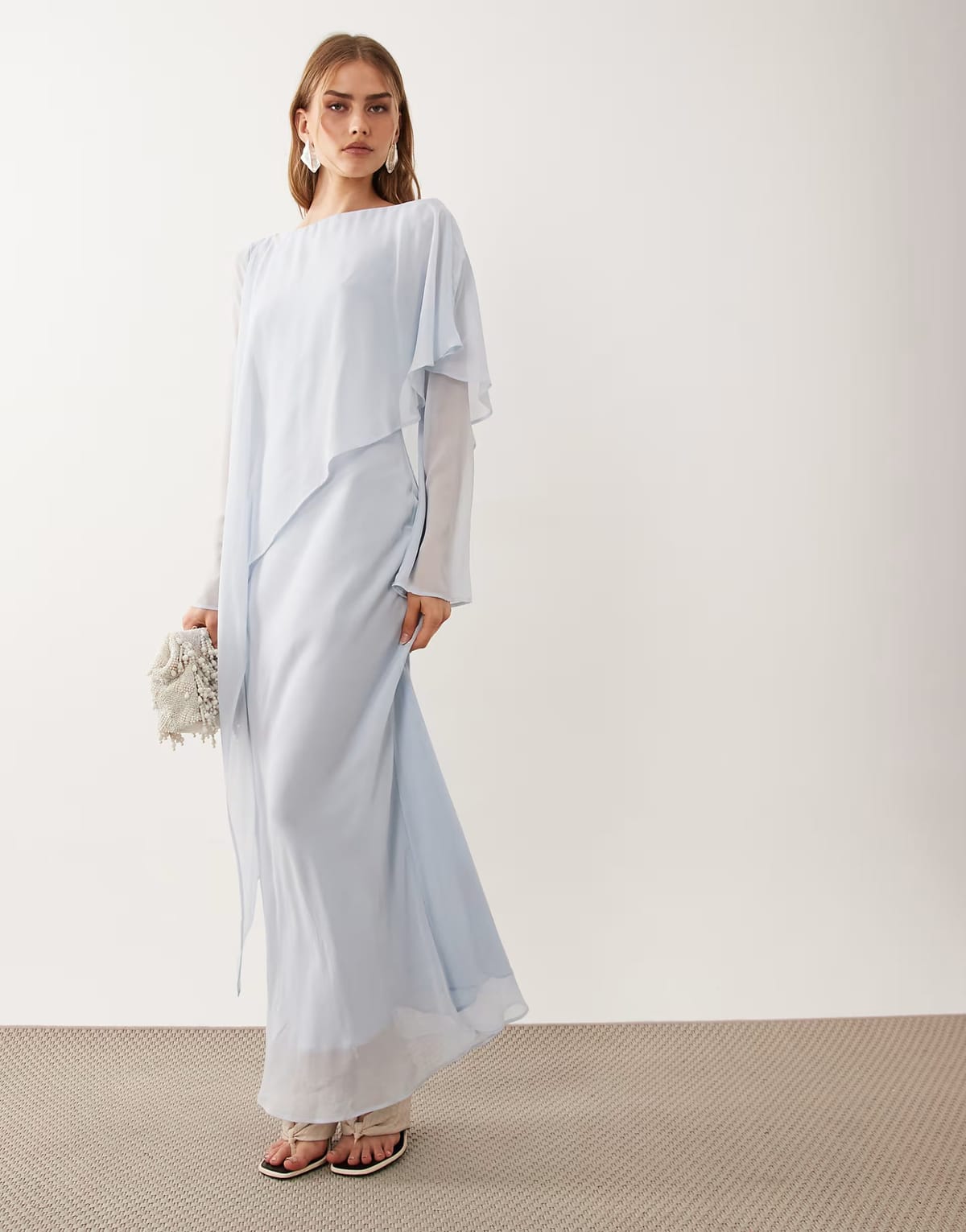 ASOS ASOS DESIGN cape detail long sleeve maxi dress in pale blue - 1