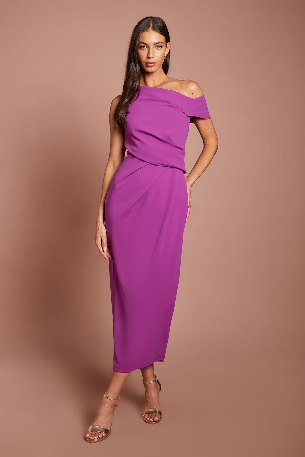 Coast Coast Women's Drape Shoulder & Waist Midi Dress in Purple