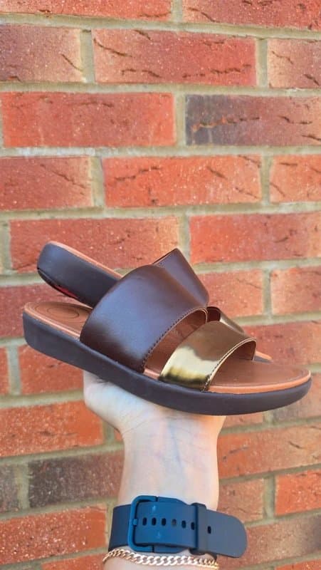 FitFlop FitFlop Brown Leather Bronze Metallic Microwobbleboard Comfort Slide Sandals UK 3