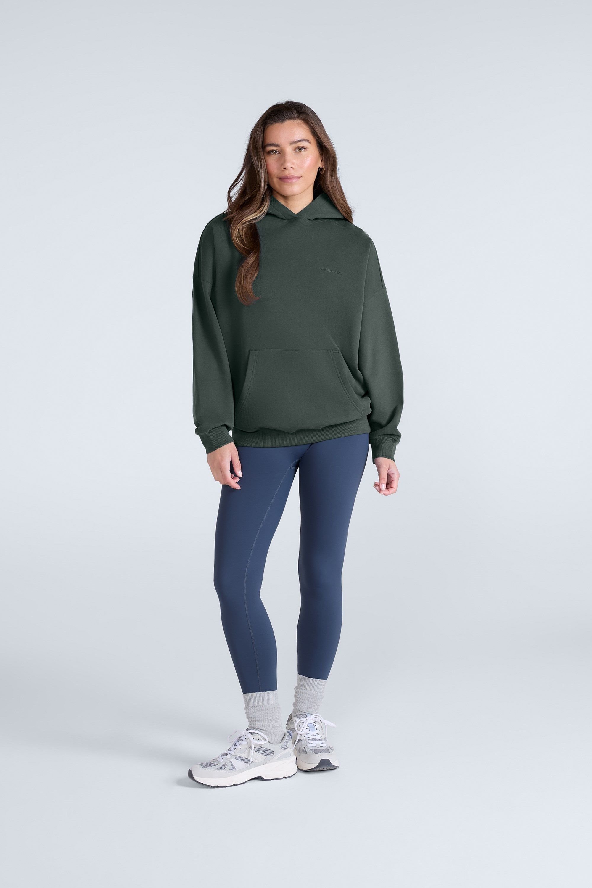 Animal Animal Women's 'Idol' Logo Print Kangaroo Pocket Cotton Snug Fit Drop Shoulder Hoody in Dark Green - 2