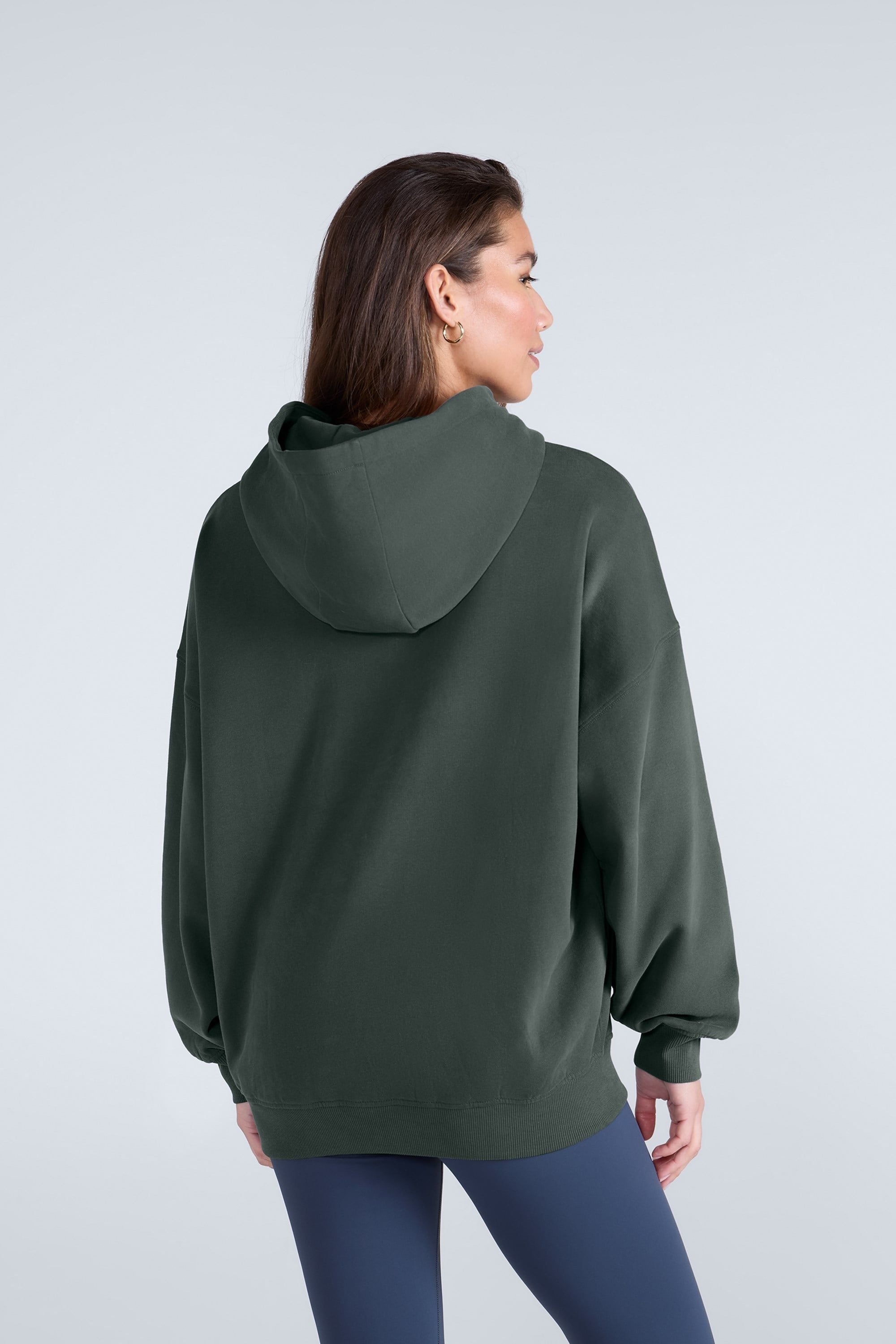 Animal Animal Women's 'Idol' Logo Print Kangaroo Pocket Cotton Snug Fit Drop Shoulder Hoody in Dark Green - 3