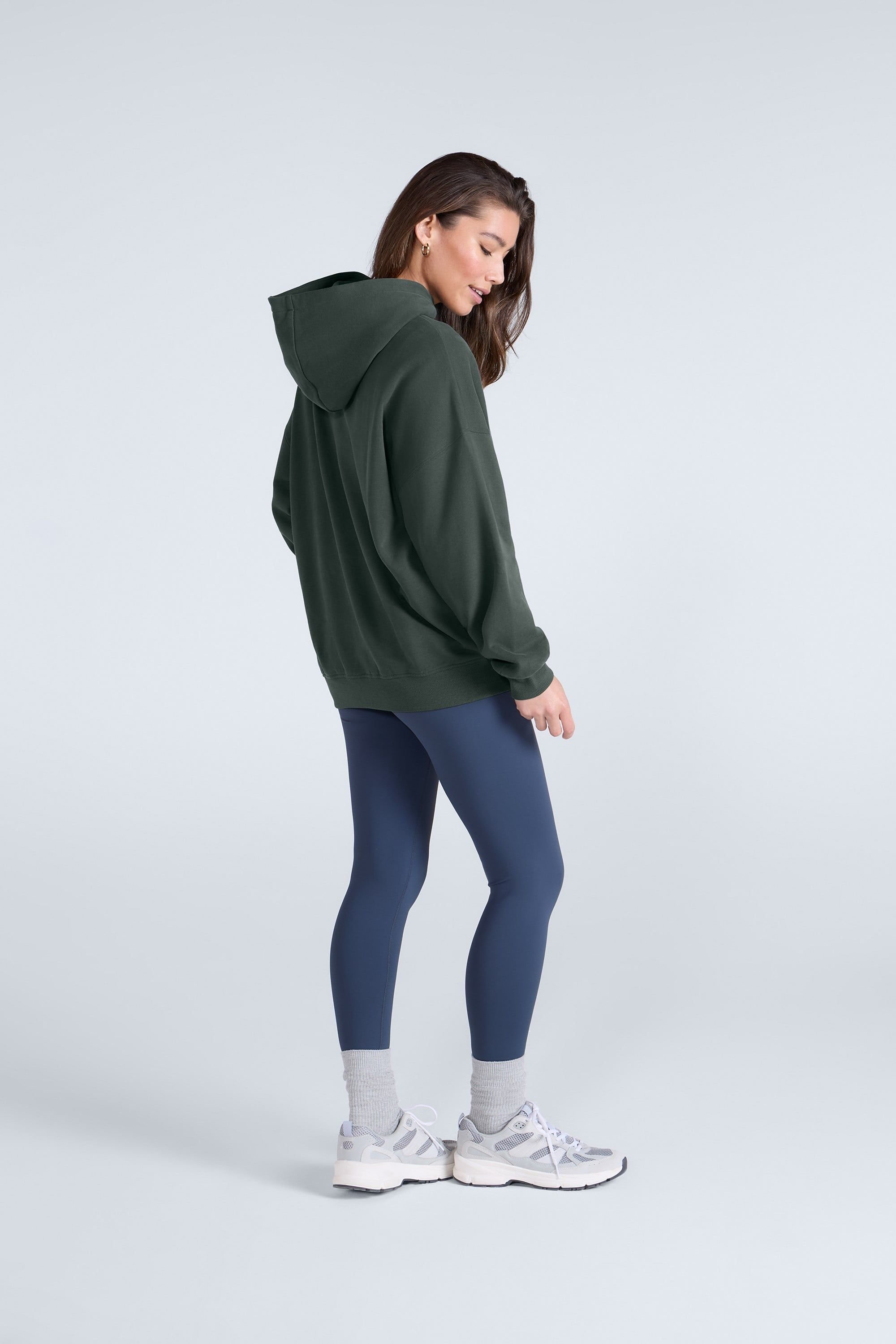 Animal Animal Women's 'Idol' Logo Print Kangaroo Pocket Cotton Snug Fit Drop Shoulder Hoody in Dark Green - 4