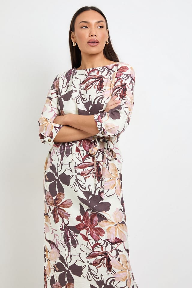 Wallis Wallis Women's Summer Floral Belted Midi Dress in Chocolate - 2