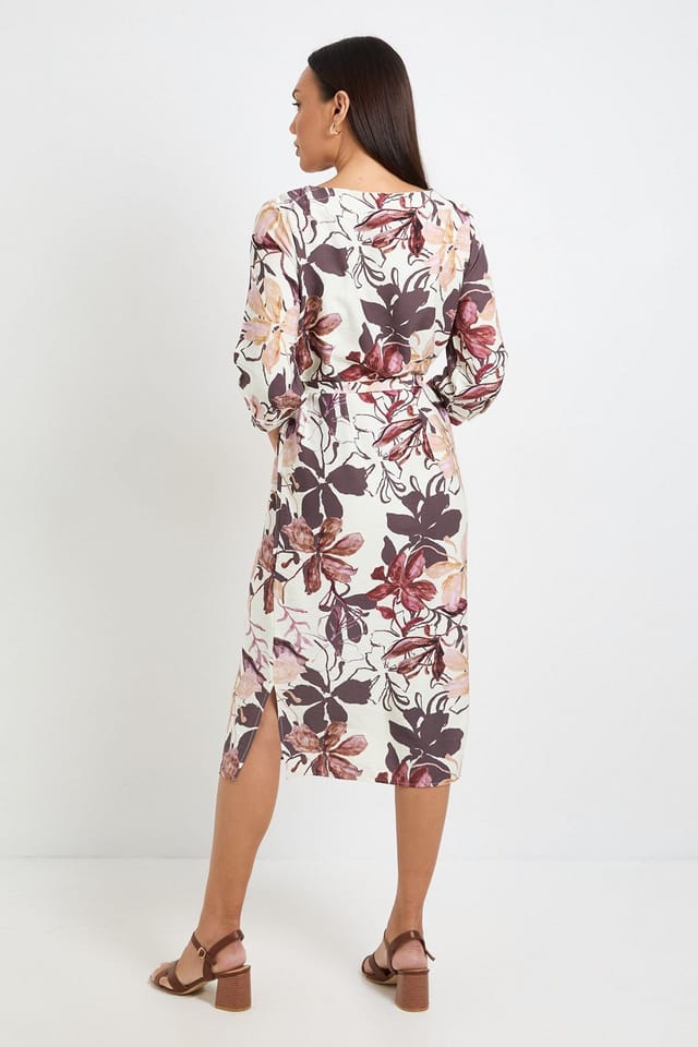 Wallis Wallis Women's Summer Floral Belted Midi Dress in Chocolate - 3