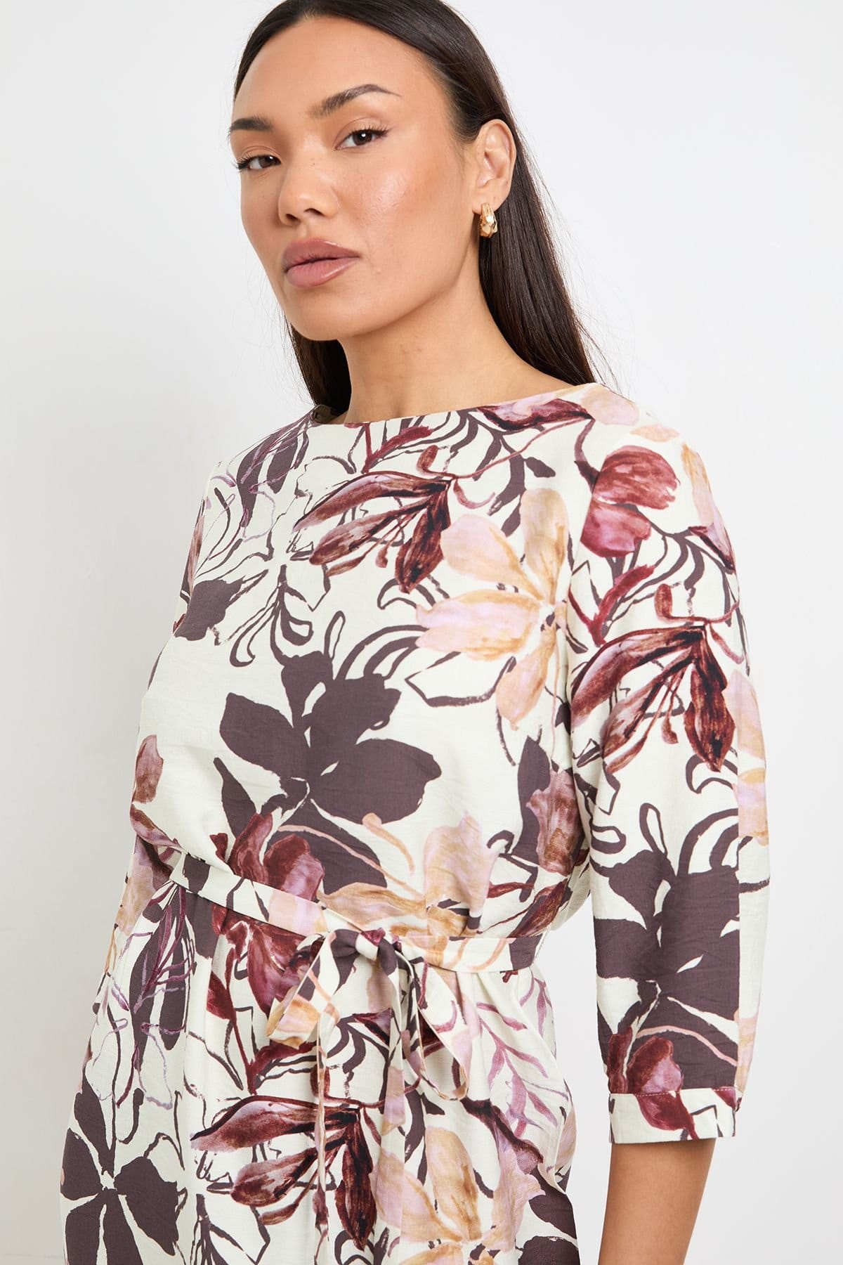 Wallis Wallis Women's Summer Floral Belted Midi Dress in Chocolate - 4