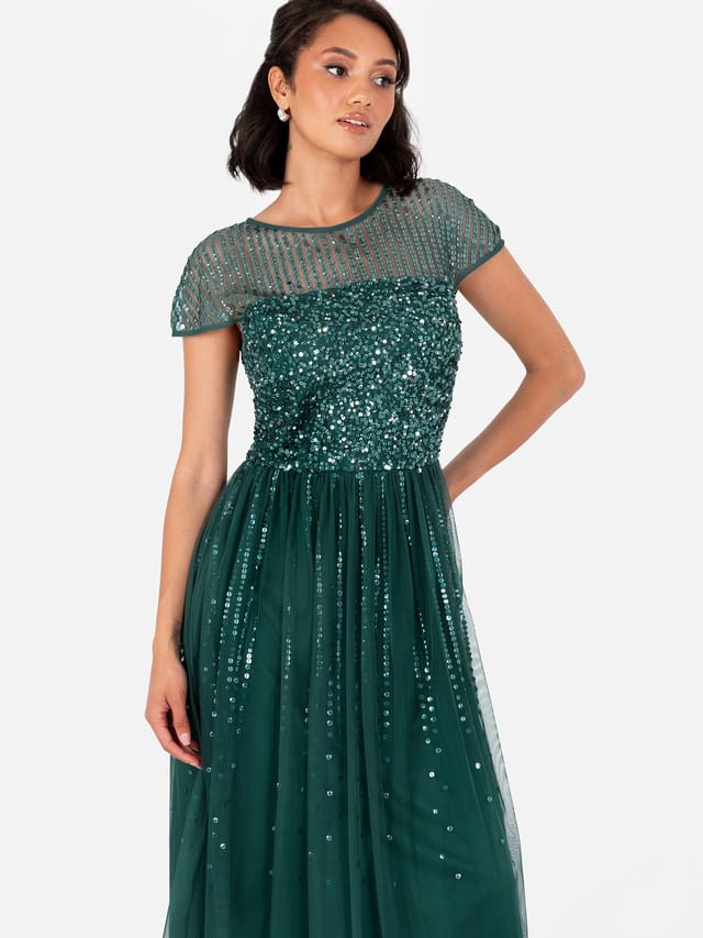Maya Deluxe Maya Deluxe Women's Embellished Cap Sleeve Maxi Dress in Emerald - 2