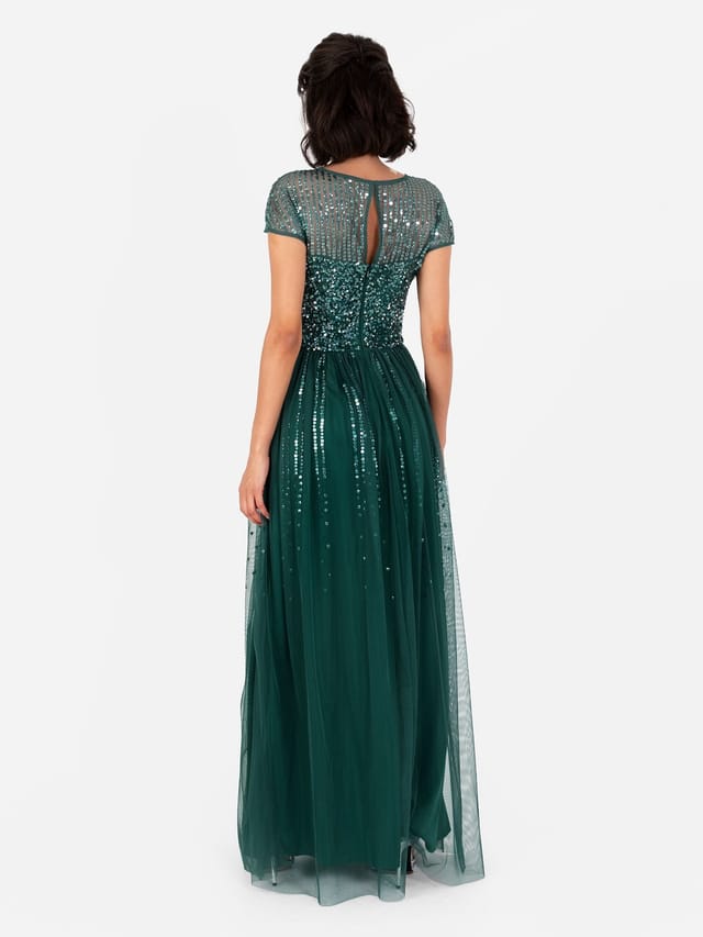 Maya Deluxe Maya Deluxe Women's Embellished Cap Sleeve Maxi Dress in Emerald - 3