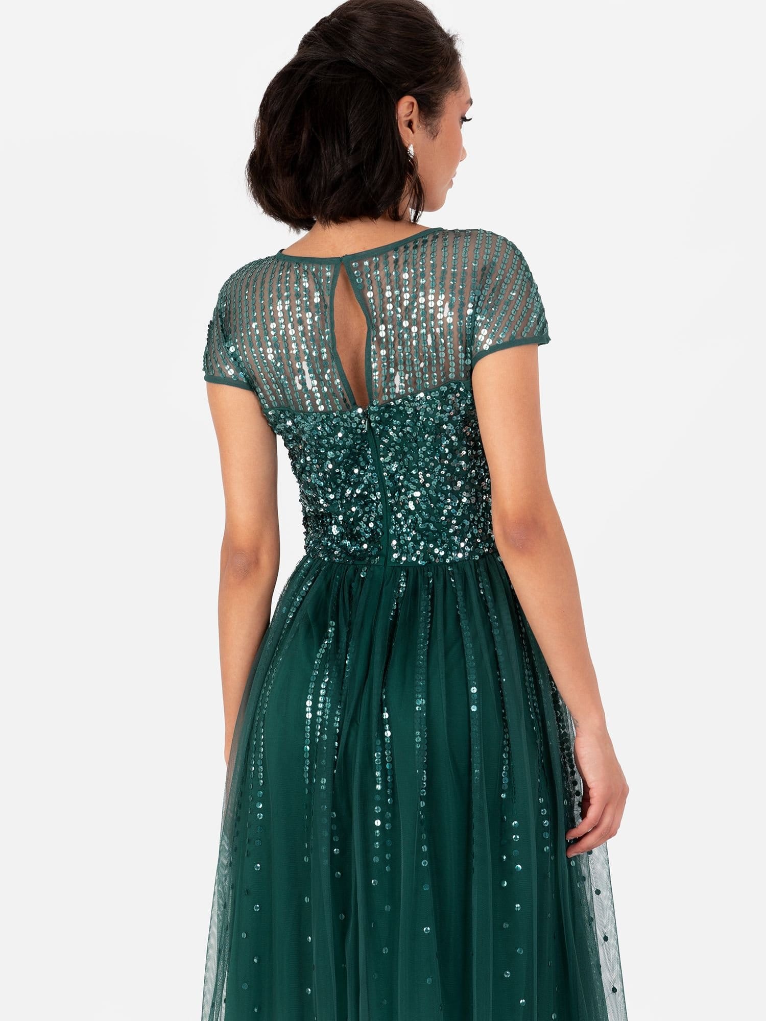 Maya Deluxe Maya Deluxe Women's Embellished Cap Sleeve Maxi Dress in Emerald - 4